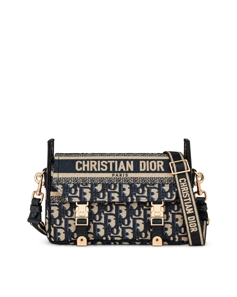 Navy Monogram Twin-Clasp Messenger Bag — main view