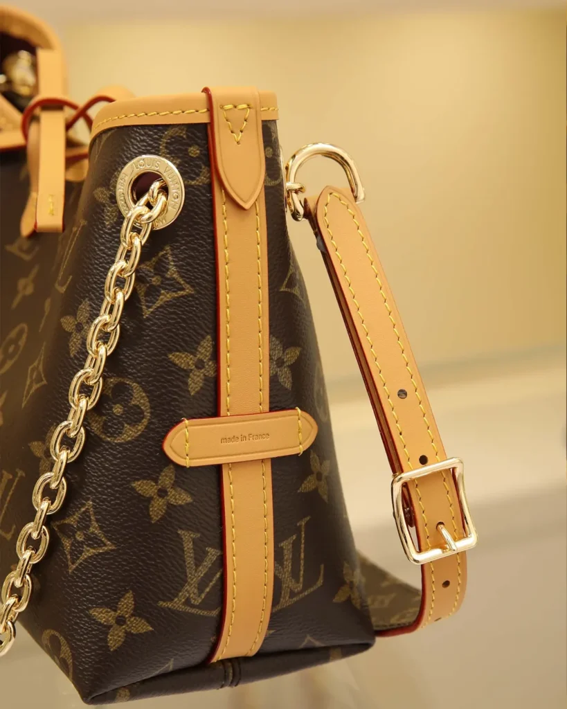 Brown Monogram Bow Chain Shoulder Bag — strap buckle view