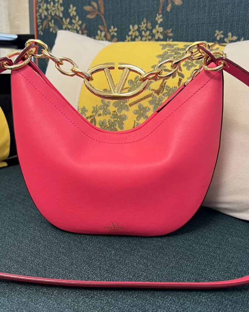 Bright Pink Crescent Chain Shoulder Bag — strap view view