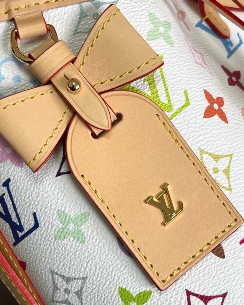 White Multicolor Monogram Bow Shoulder Bag — tag view