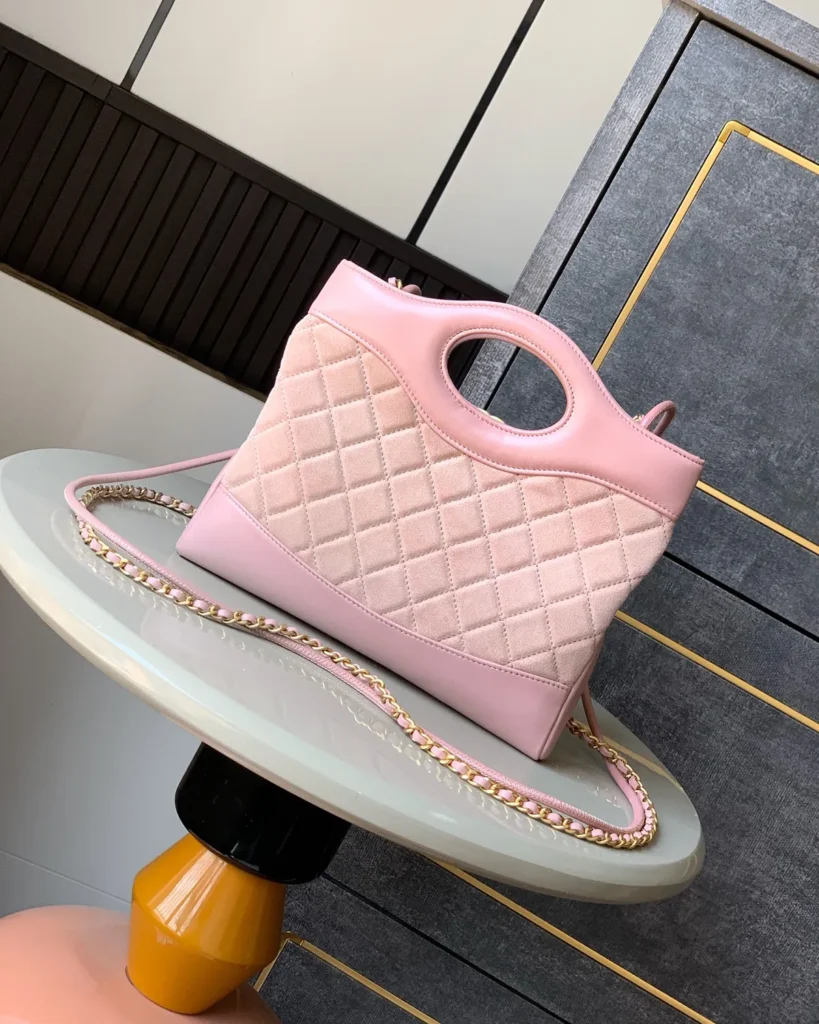 Pink Quilted Cutout-Handle Tote — rear view