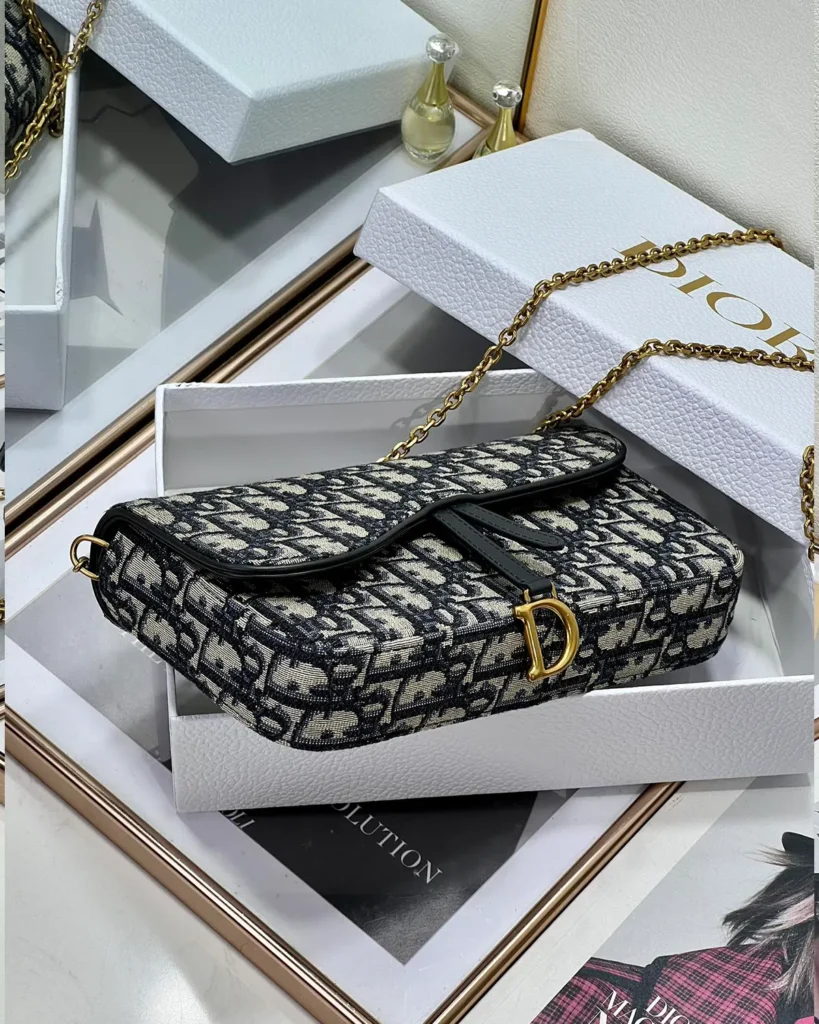 Navy Monogram Asymmetric Chain Pouch — base view