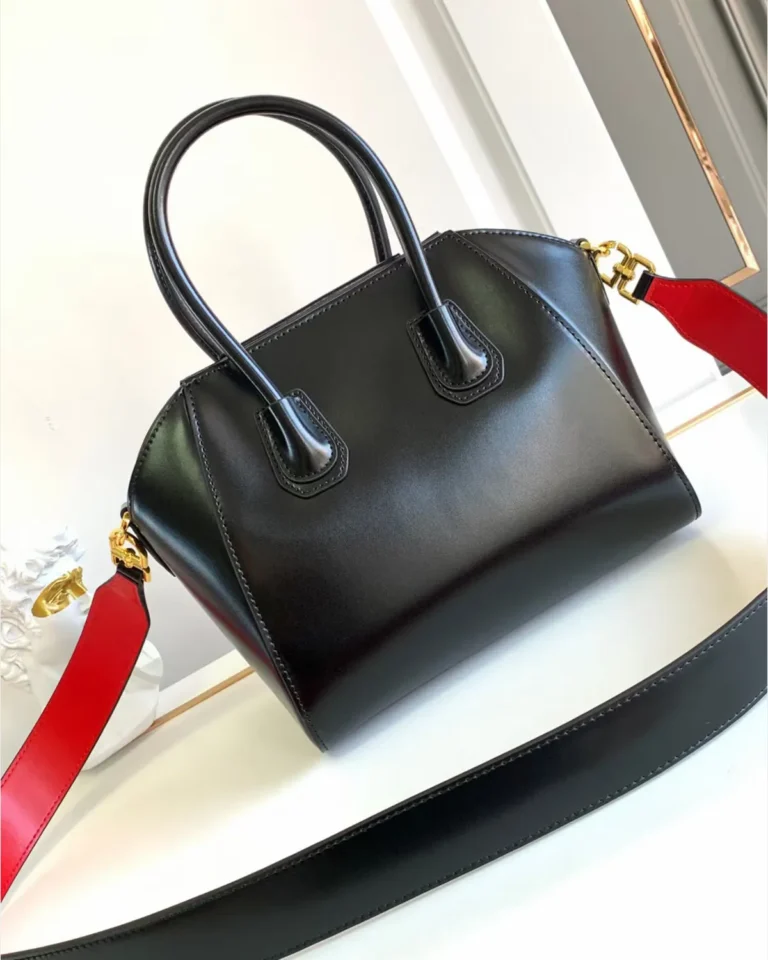 Black Red-Lined Twin-Handle Satchel — rear