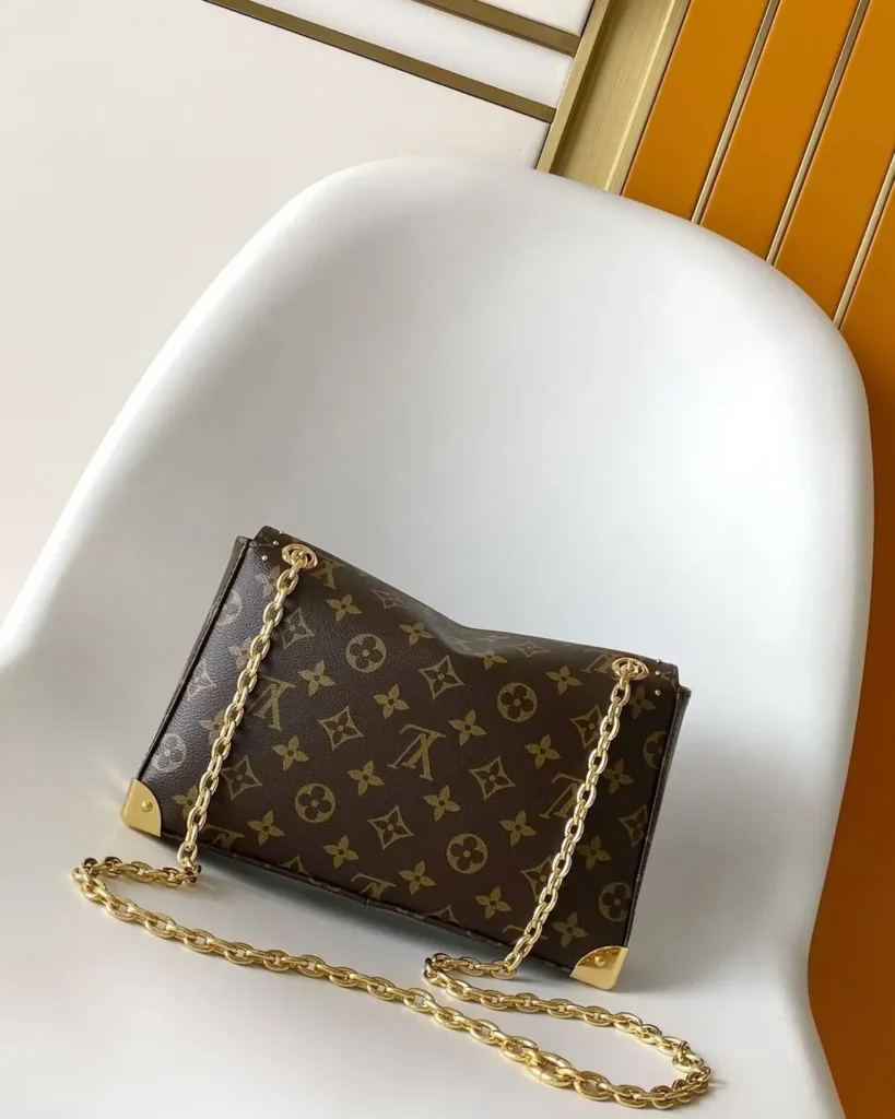 Brown Monogram Chain Flap Bag — rear view