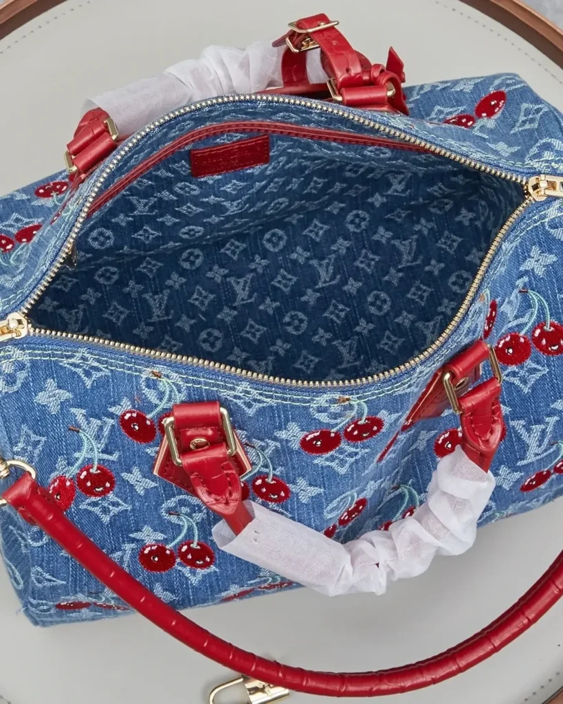 Cherry Denim Blue Speedy-Inspired Handbag — interior view