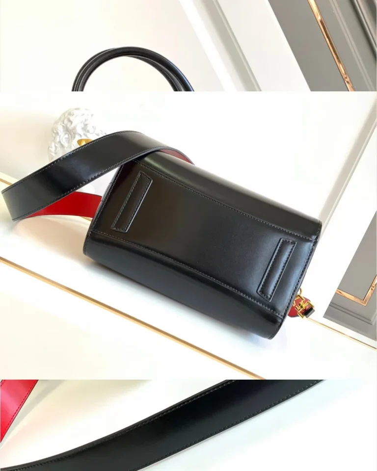 Black Red-Lined Twin-Handle Satchel — base
