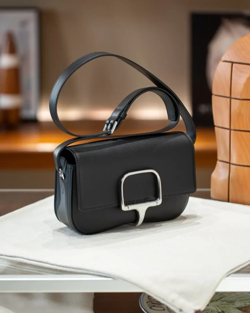 Della Cavalleria-Inspired Black Elan Saddle Bag, front angle view