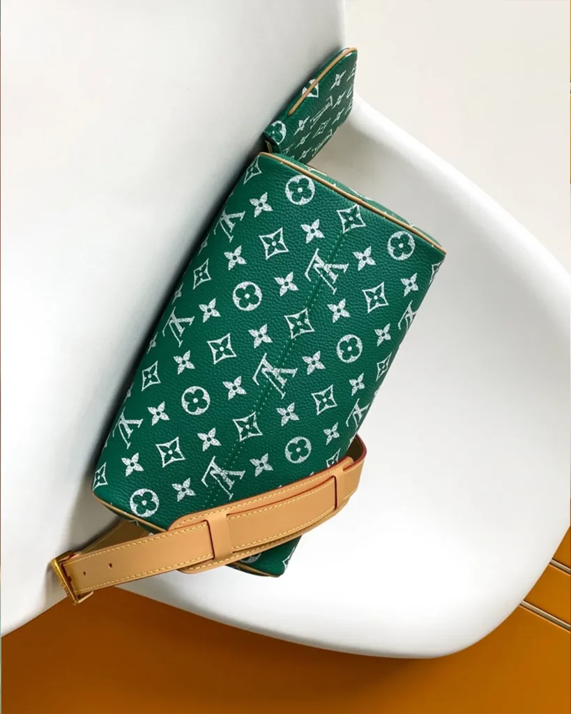 Green and White Monogram Duffle Bag — base view