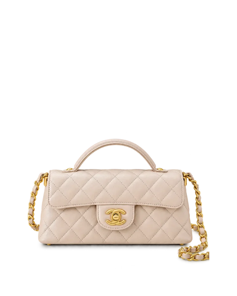 Pale Beige Quilted Top-Handle Flap Bag — main view