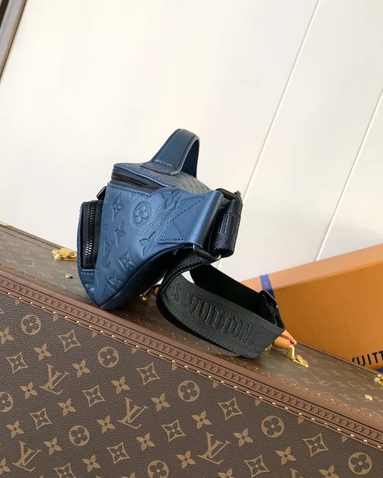 Navy Embossed-Monogram Belt Bag
