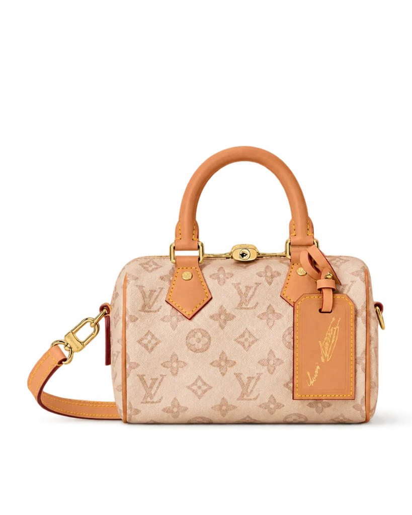 Pink Cream Monogram Boston Bag — upright front view