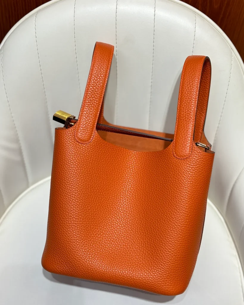 Picotin-Inspired 18 Orange Bucket Bag, back angle view