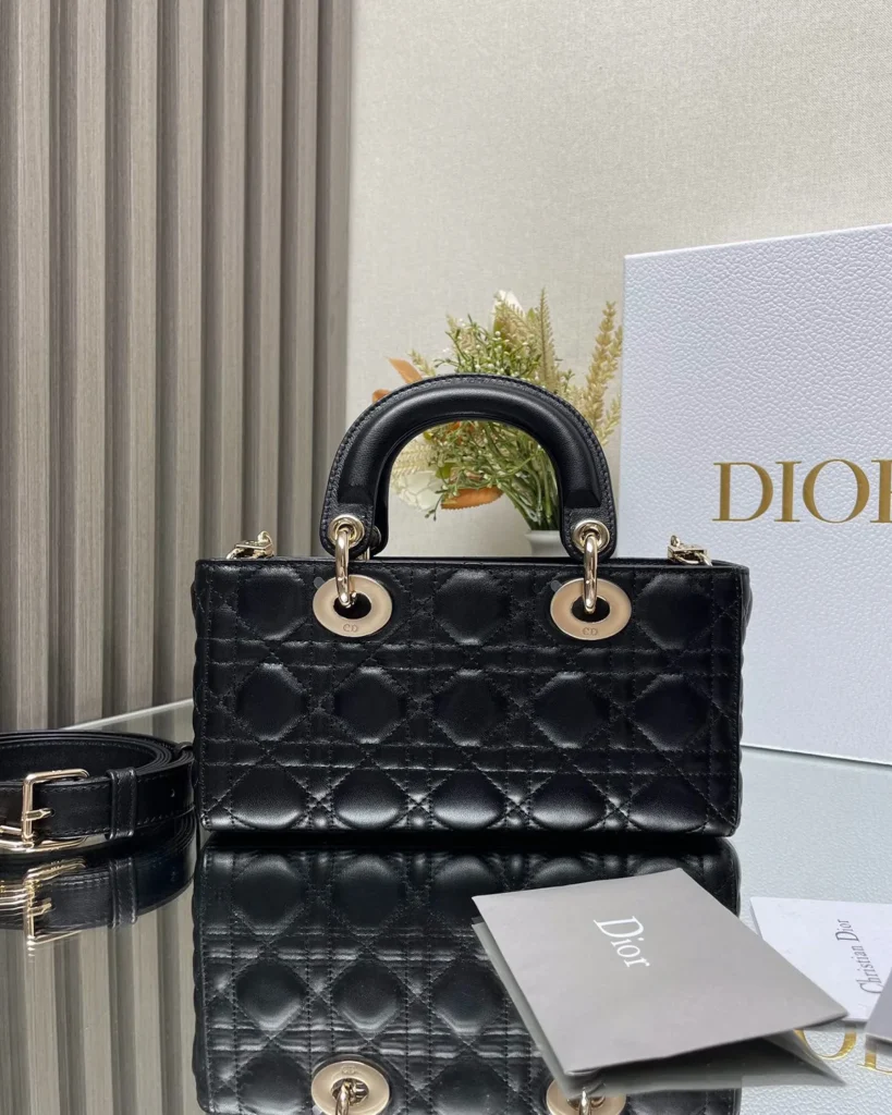 Black Quilted Chain Top Handle Bag — rear view