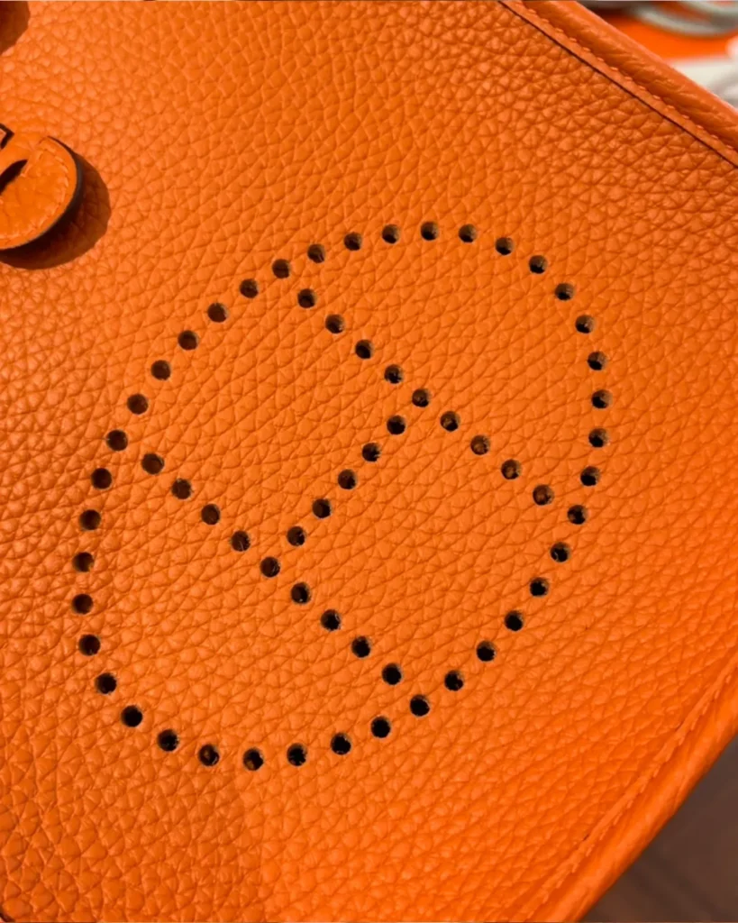 Evelyne-Inspired Mini Orange Crossbody Bag, perforated motif close-up