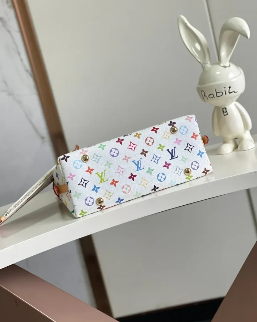 White Multicolor Monogram Bow Shoulder Bag — pouch view