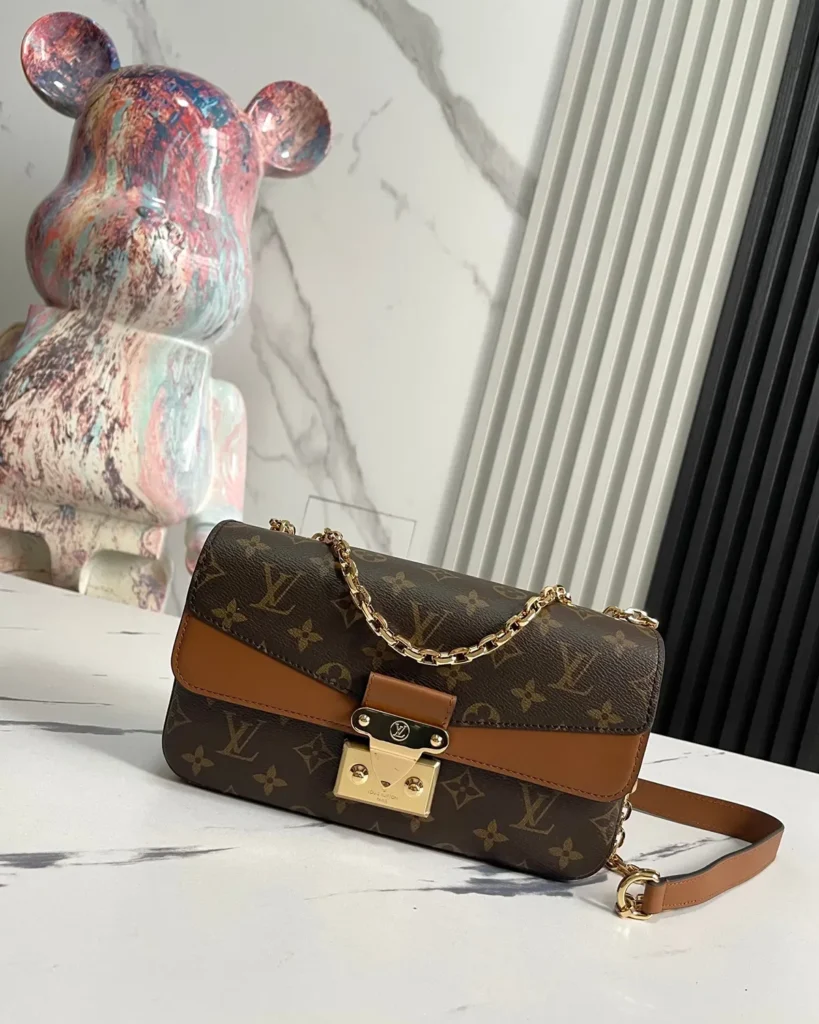 Brown Monogram Caramel Chain Flap Bag — three quarter view