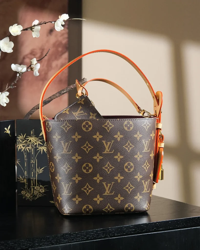 Brown Monogram Curved Top Bucket Bag — front view