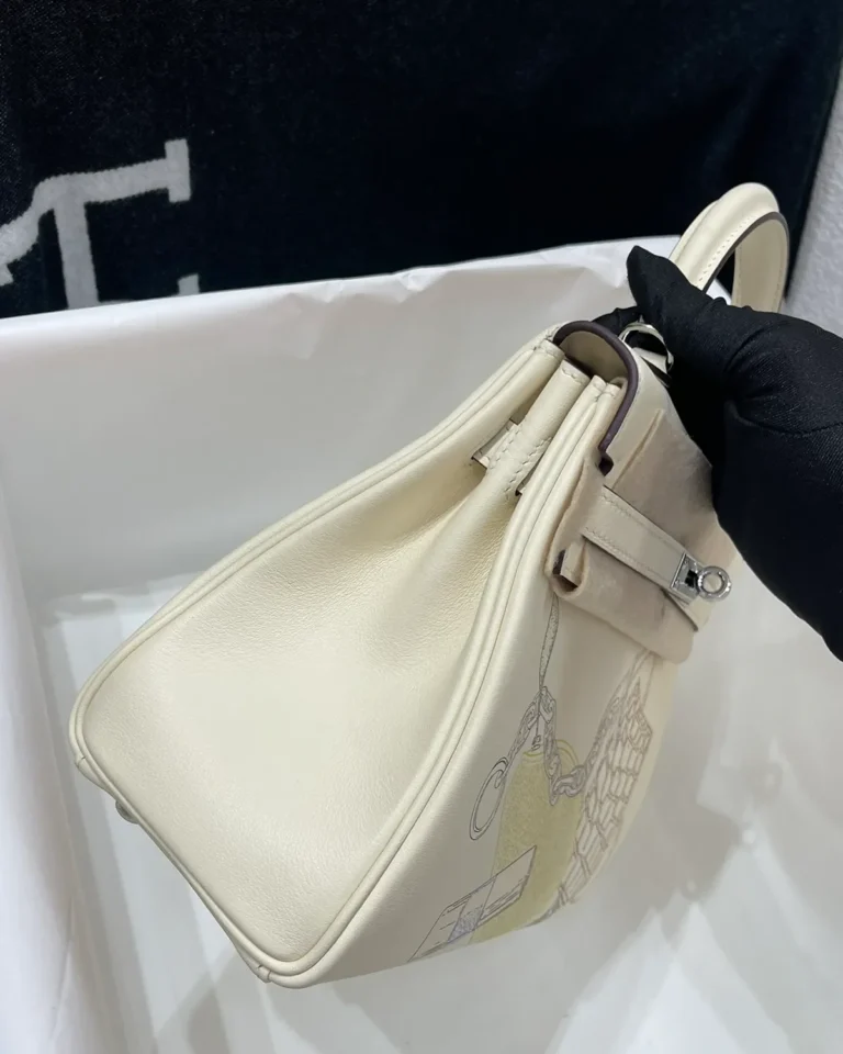 Ivory Illustrated Top-Handle Bag — side view