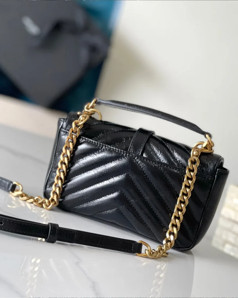 Black Chevron Top-Handle Flap Bag — rear view