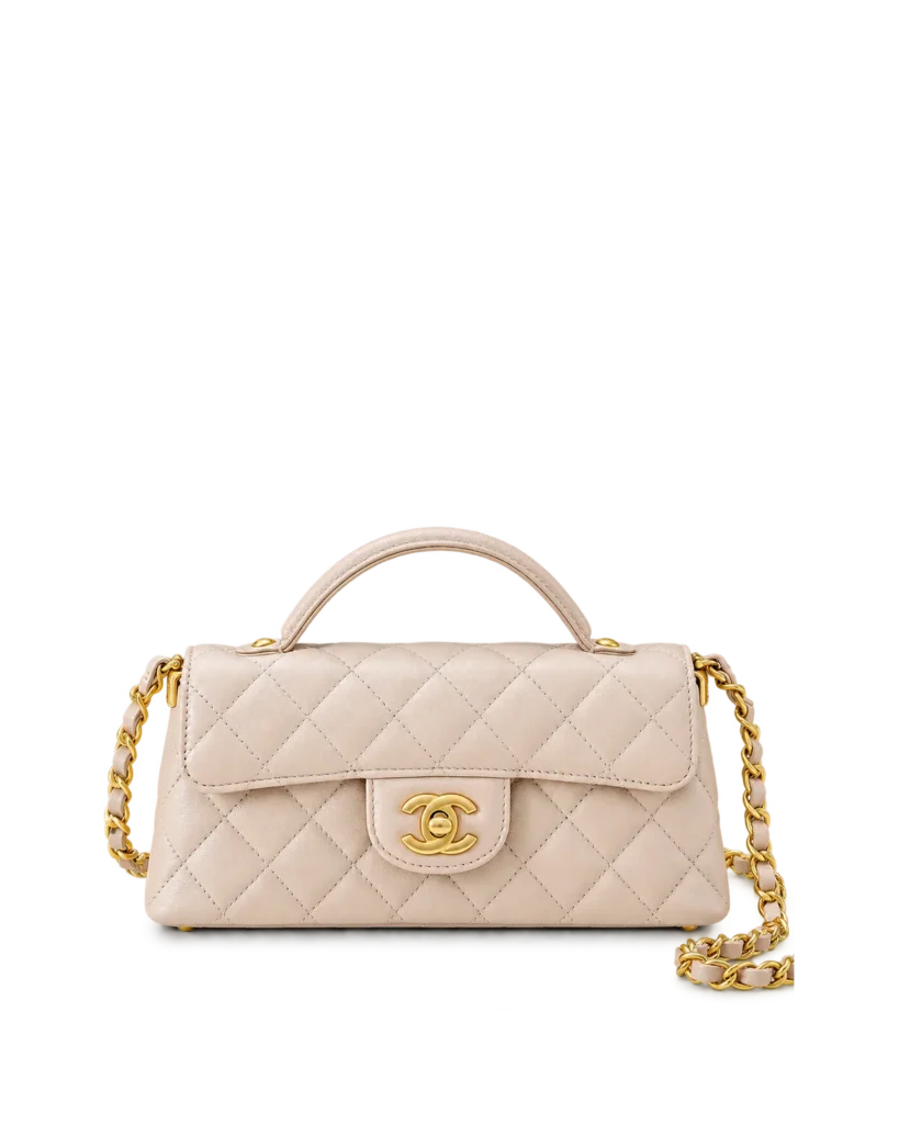 Pale Beige Quilted Top-Handle Flap Bag — main view