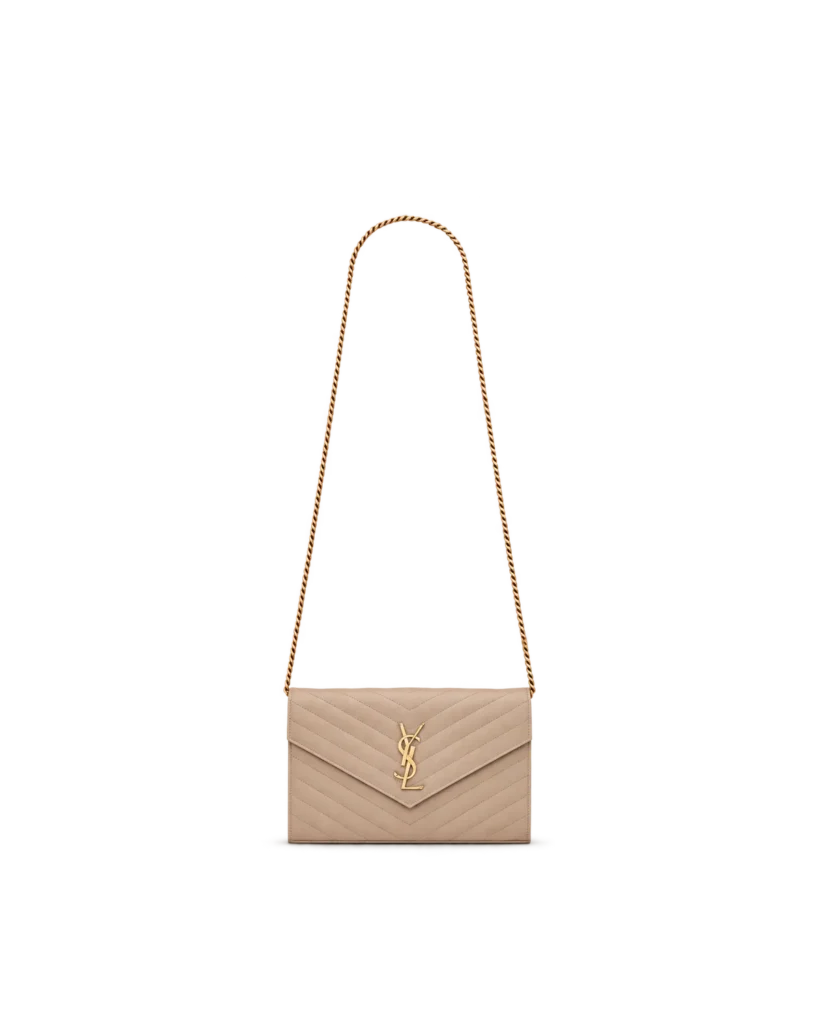 Beige Chevron Envelope Chain Wallet — main view