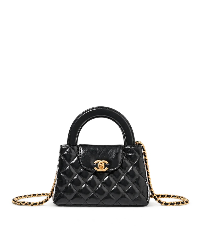 Black Quilted Tab-Flap Top-Handle Bag — upright front view