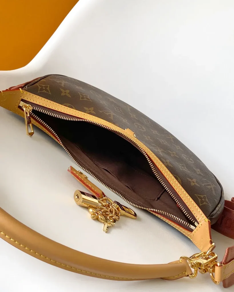 Brown Monogram Crescent Shoulder Bag — interior view