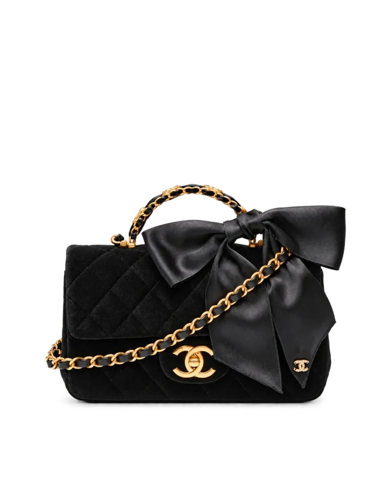 Black Bow-Detail Quilted Top-Handle Bag — main view