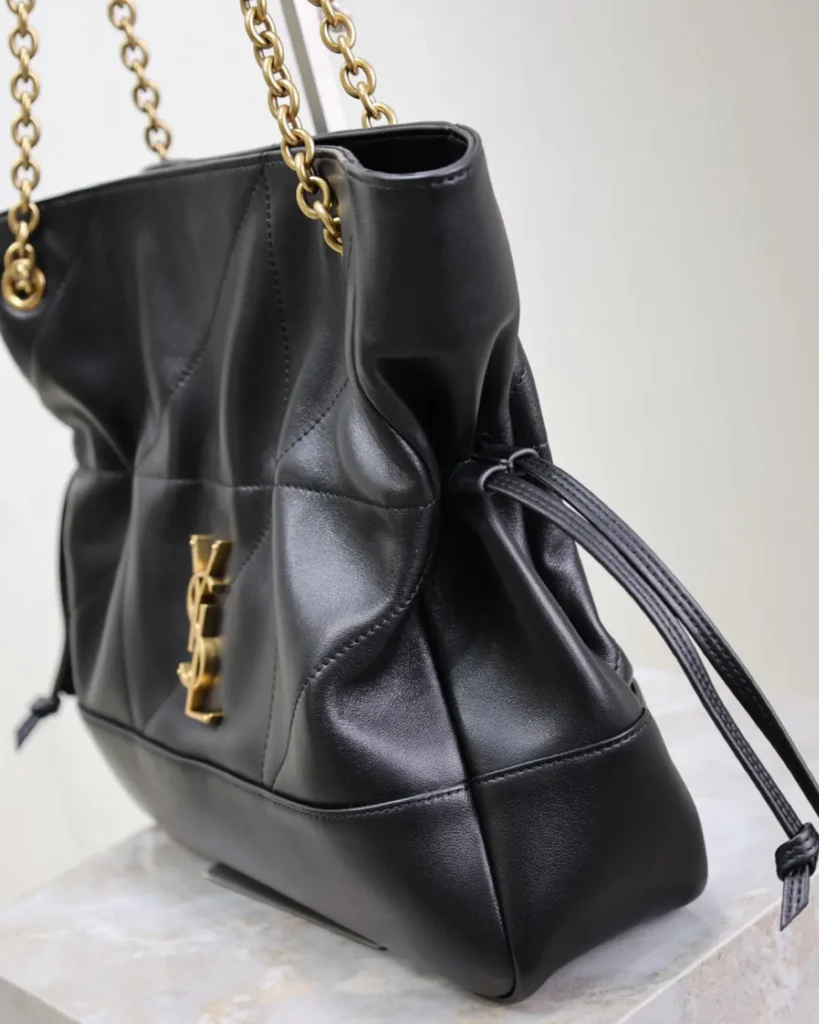 Black Geometric Side-Tie Shopper — side view