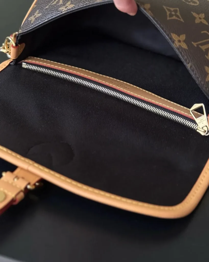 Brown Monogram Buckle Satchel — interior view