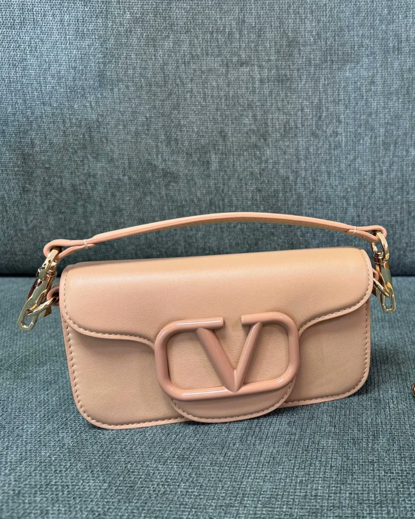 Beige Tonal-Ornament Flap Shoulder Bag — upright front view