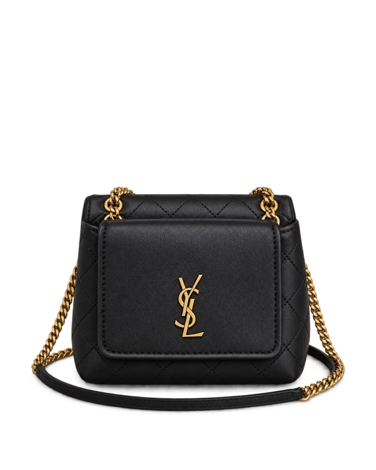Black Diamond-Quilted Chain Flap Bag — upright front view