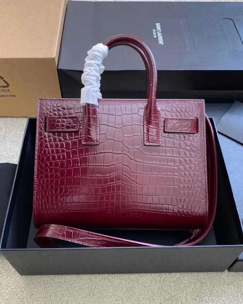 Burgundy Embossed Accordion Tote — rear view