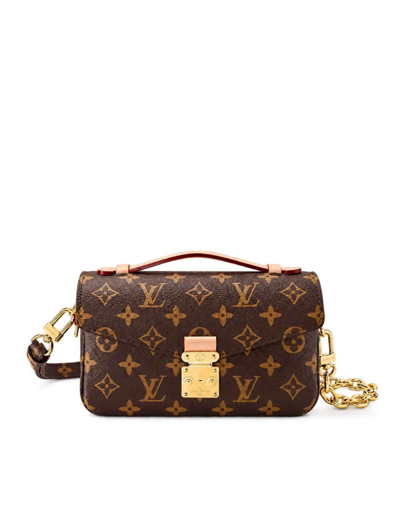 Brown Monogram East West Chain Satchel — upright front view