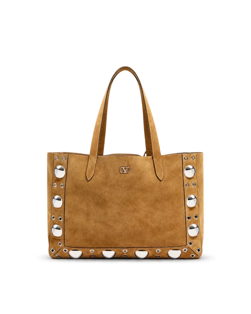 Brown Studded Long-Handle Tote — main view