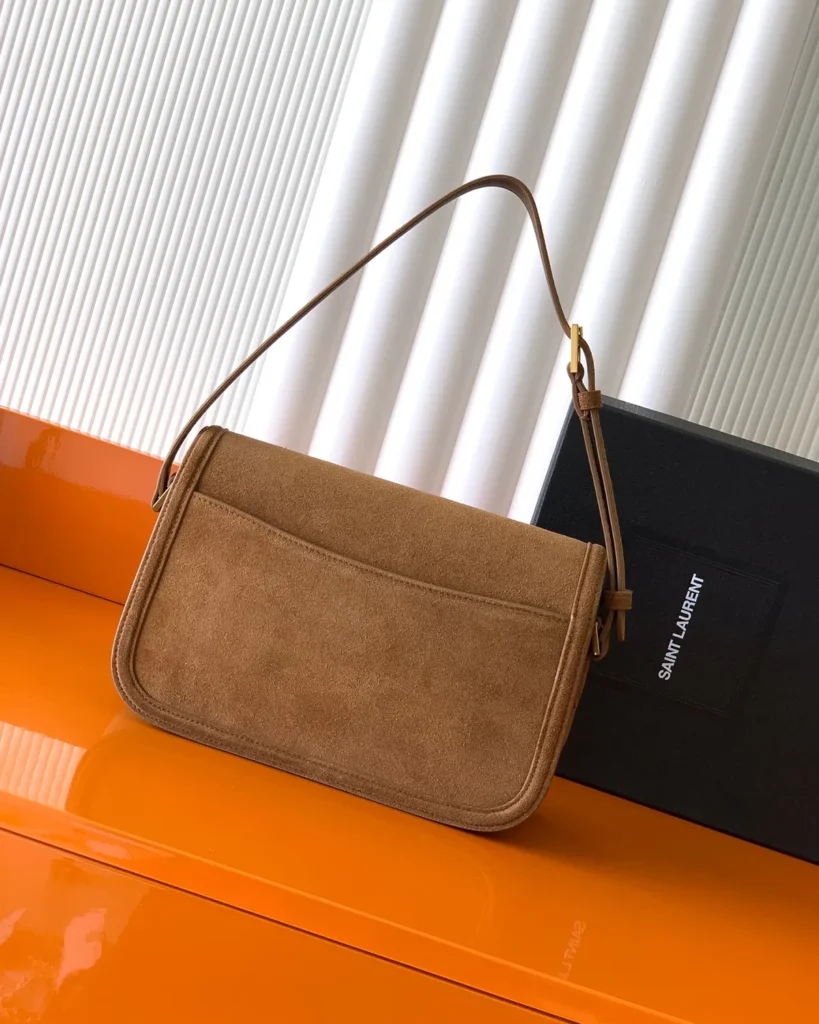 Tan Textured Curved-Flap Shoulder Bag — rear view