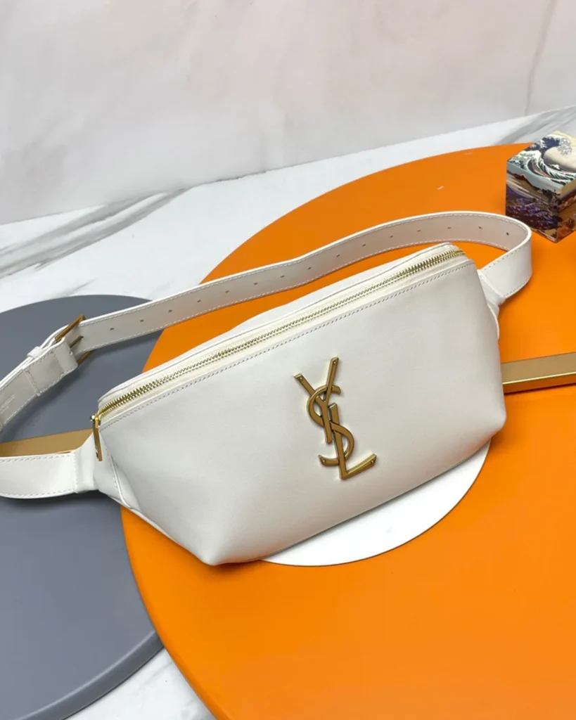 Cream Smooth-Look Zip Belt Bag — front view