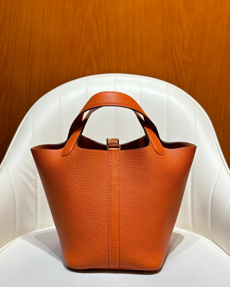 Picotin-Inspired 18 Orange Bucket Bag, back view