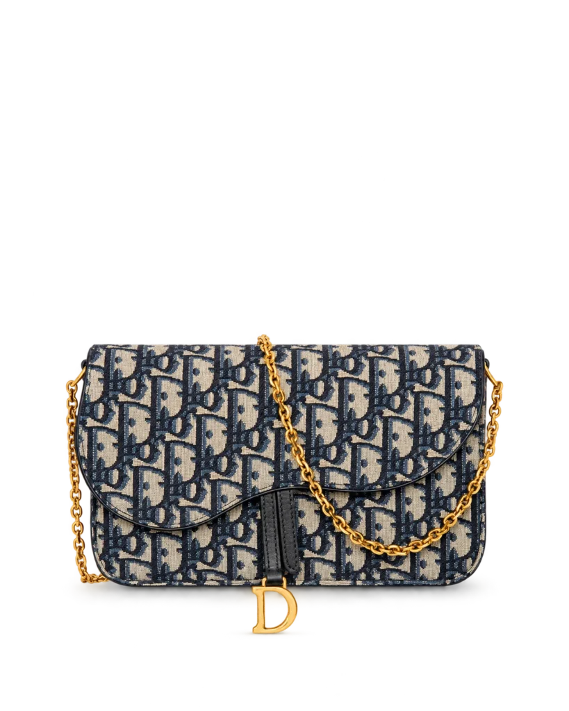 Navy Monogram Asymmetric Chain Pouch — main view