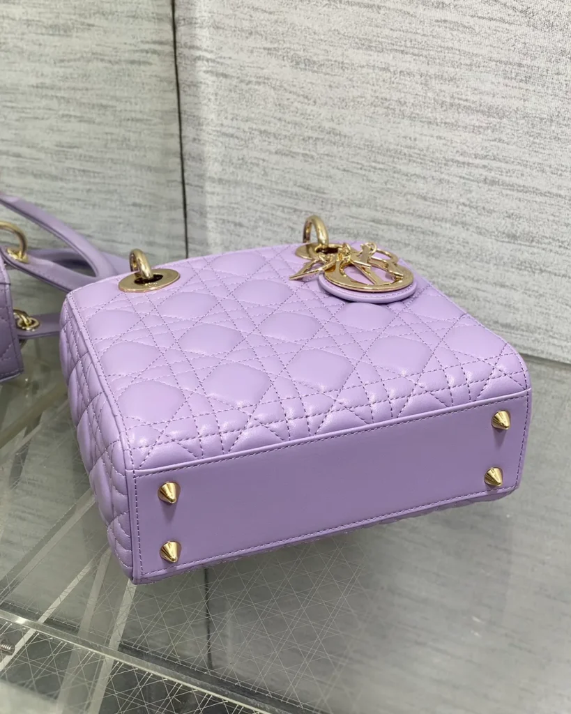 Lilac Quilted Top Handle Bag — base view