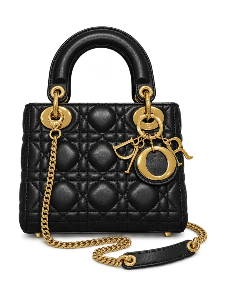 Black Quilted Chain Top Handle Bag — upright front view