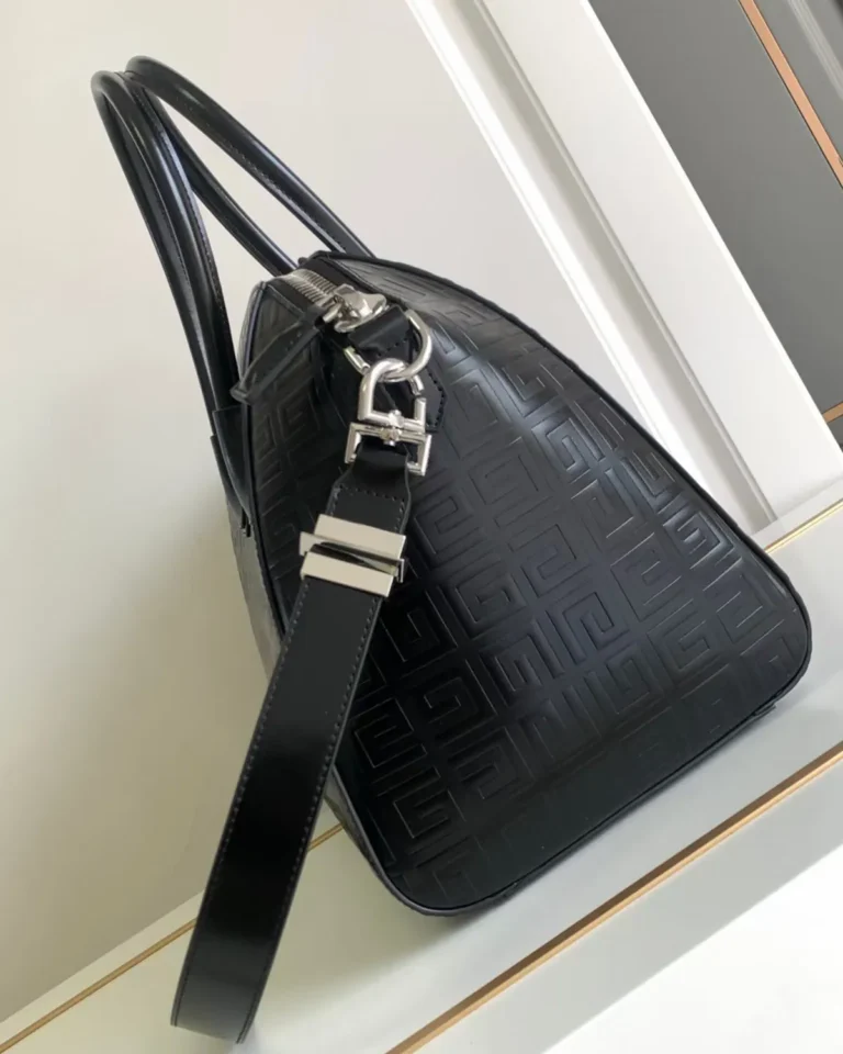 Black Geometric Embossed Twin-Handle Satchel — side