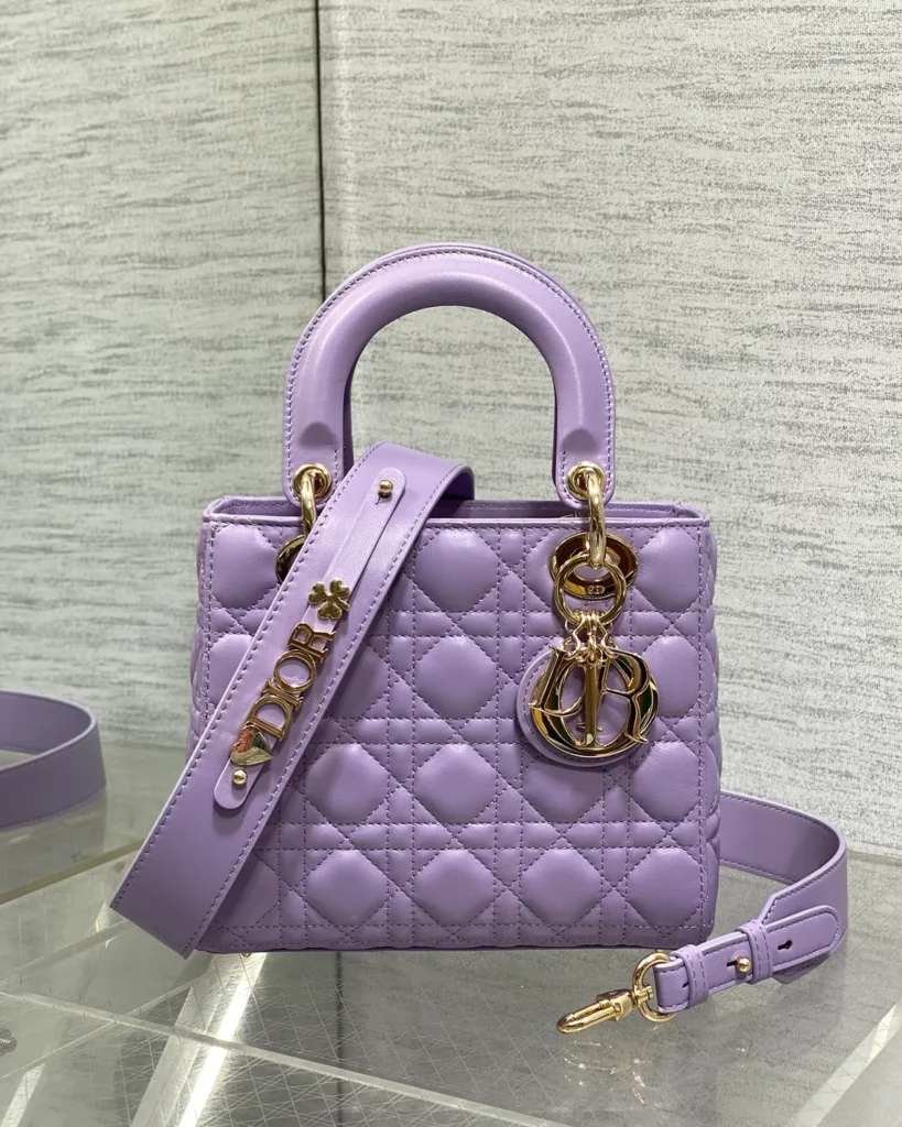 Lilac Quilted Top Handle Bag — strap view view