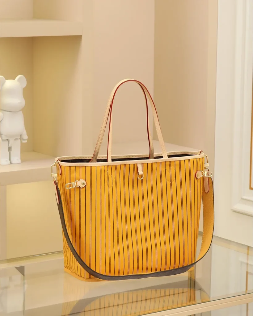 Yellow Striped Reversible Monogram Tote — striped rear view