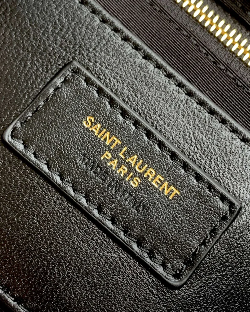 Caramel Geometric Flap Chain Bag — interior label view