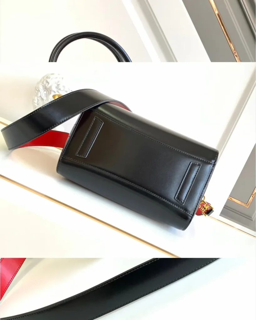Black Red-Lined Twin-Handle Satchel — base