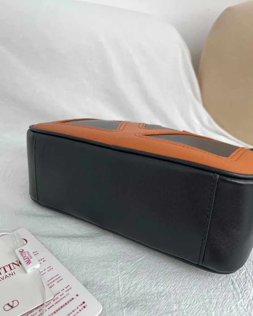 Black and Tan V-Panel Top-Handle Bag — base view