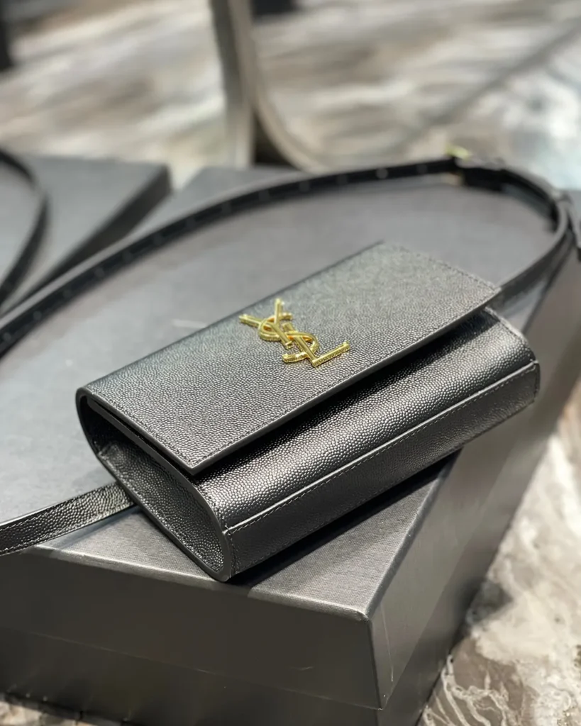 Black Grained-Look Strap Wallet — base view