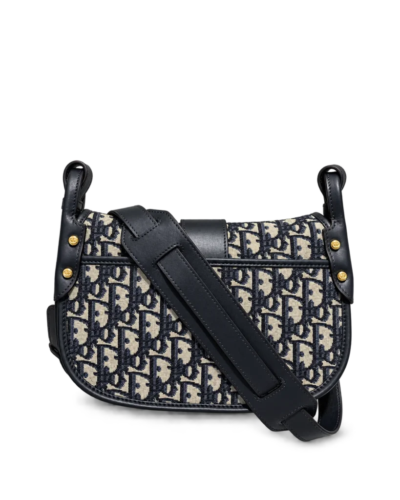 Navy Monogram Saddle Shoulder Bag — rear view