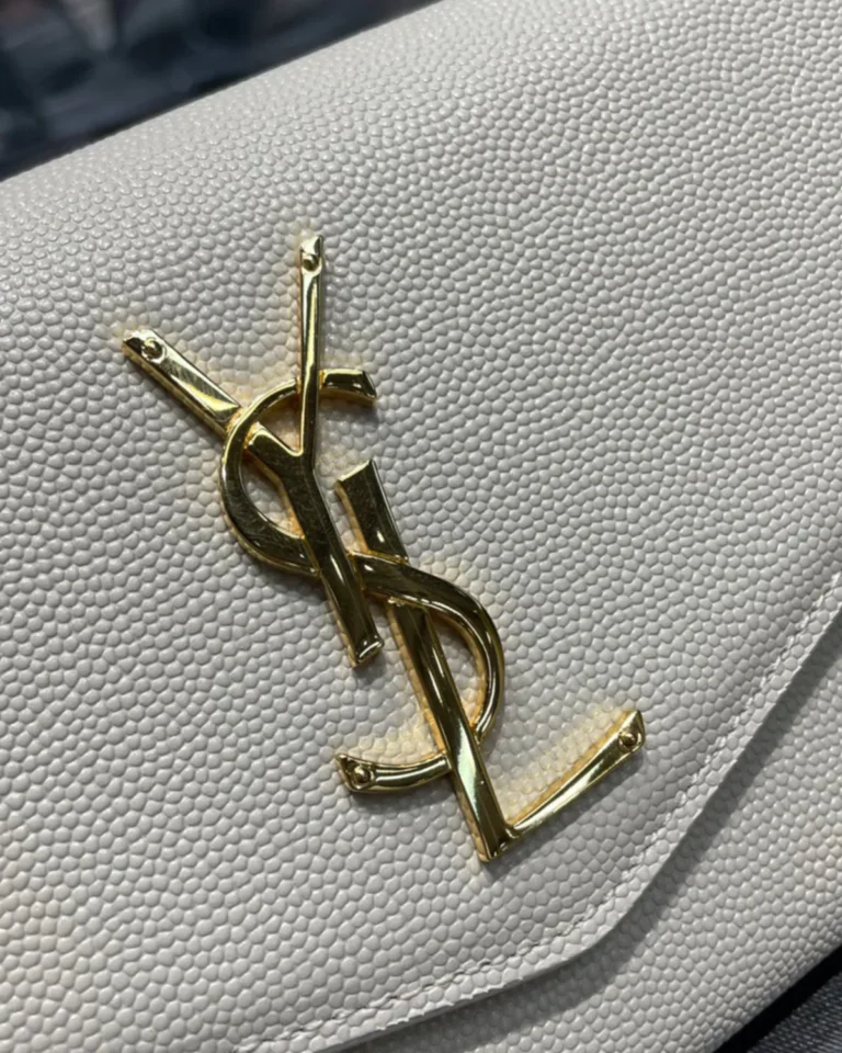 Cream Envelope Chain Wallet — logo detail view